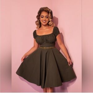 Micheline Pitt Peasant Swing Olive Green XS